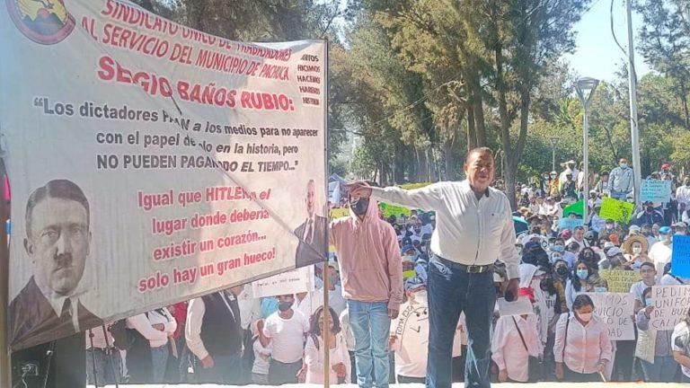 En atención a Julio Menchaca, sindicalizados pausan manifestación contra Sergio Baños En atención a Julio Menchaca, sindicalizados pausan manifestación contra Sergio Baños