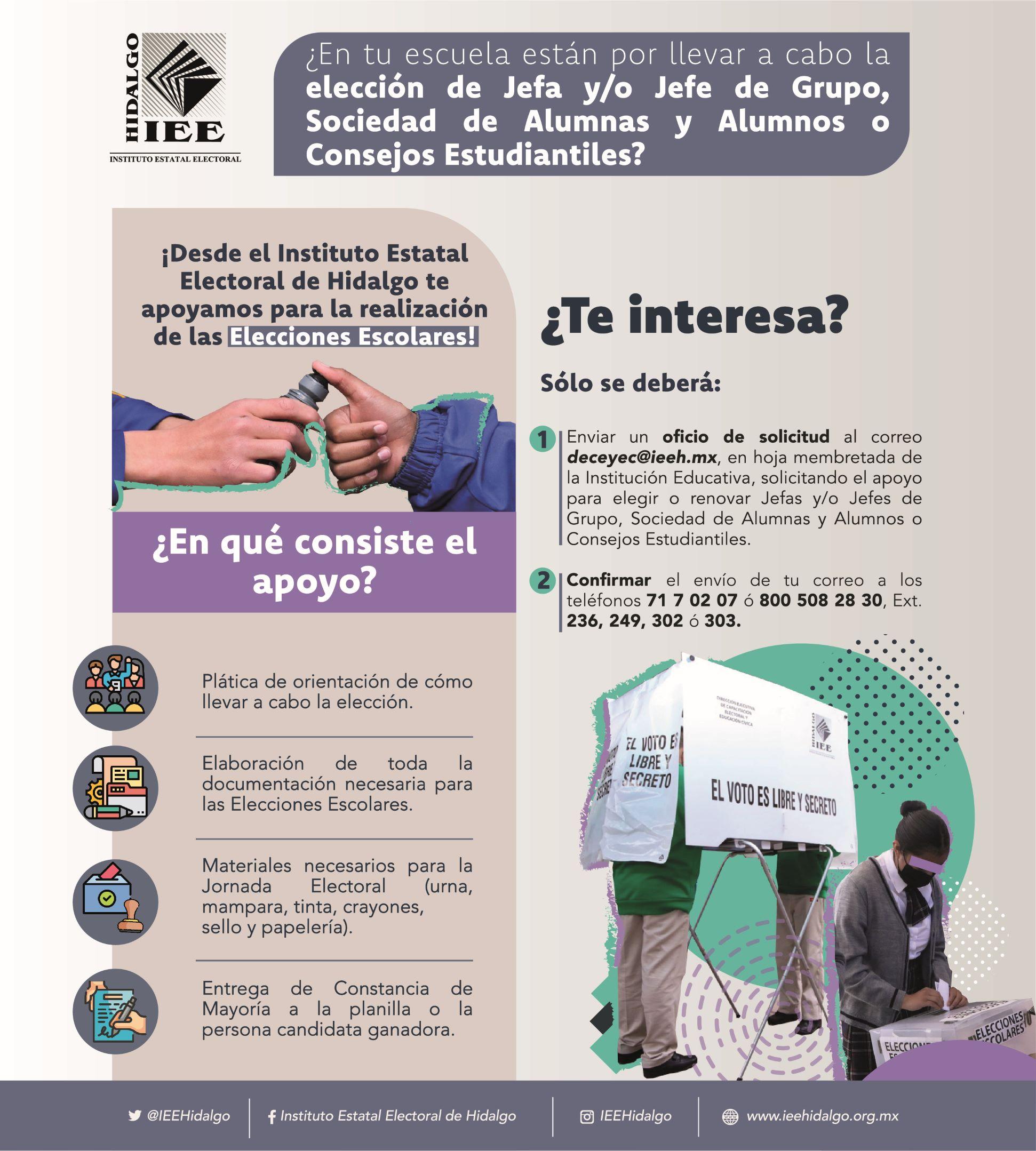 IEEH | Organización, seguimiento y realización de las elecciones escolares en las instituciones interesadas en realizar dicha actividad