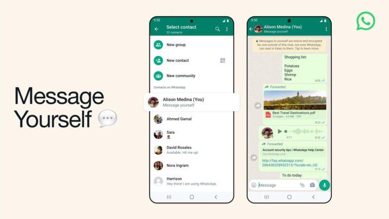 WhatsApp activará una función que facilita el envío de mensajes a uno mismo