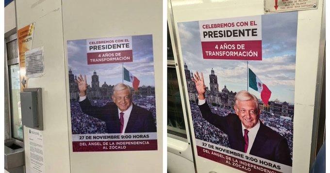 Piden al Metro CDMX quitar propaganda de marcha de AMLO