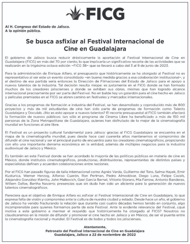 Acusan a Jalisco de querer acabar con Festival Internacional de Cine