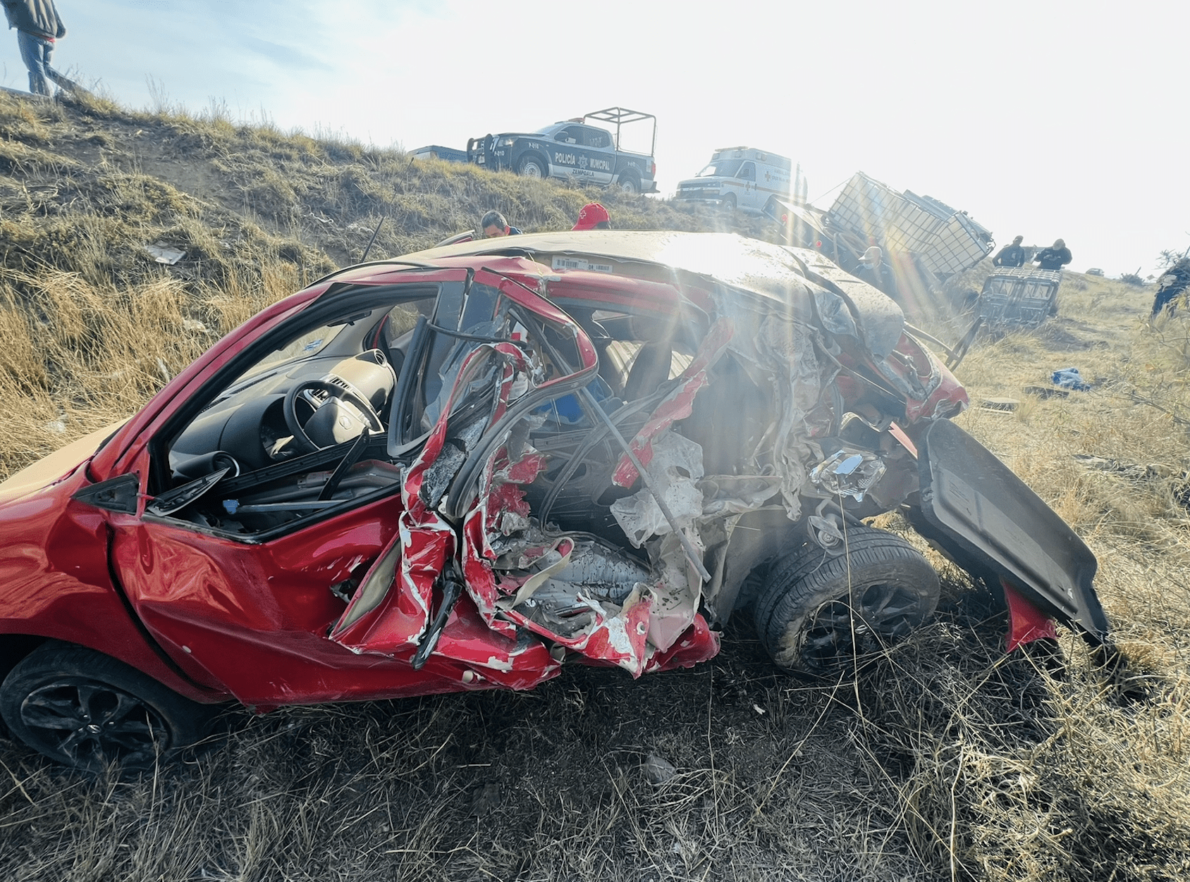 Resultado de un fuerte accidente vehicular en la carretera Pachuca – Ciudad Sahagún