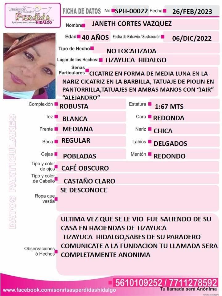 Solicitan ayuda para buscar a Janeth Cortes Vázquez 