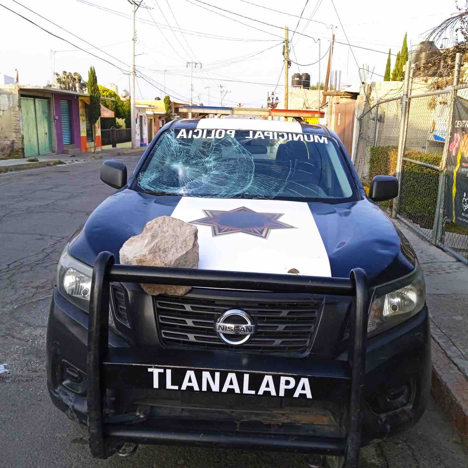 Vandalizan patrulla de Seguridad Pública de Tlanalapa