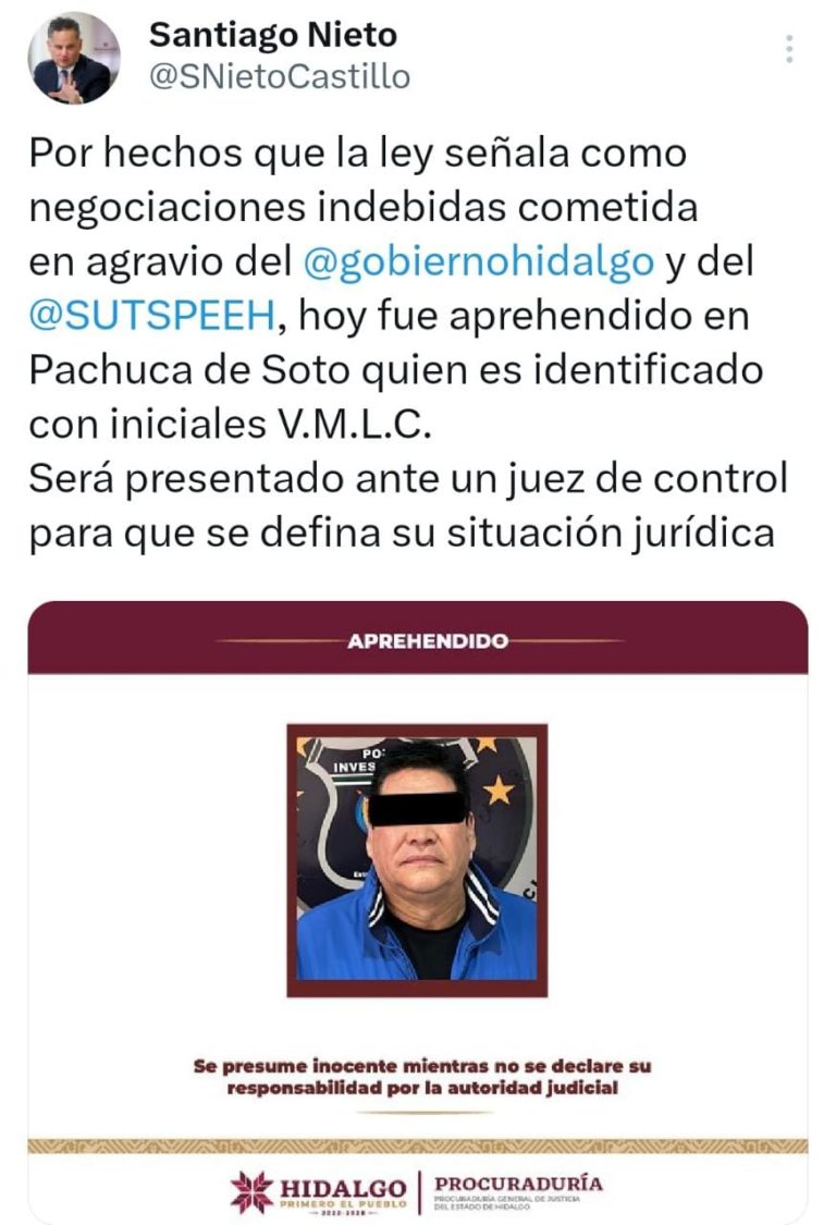 Detienen al ex secretario general del SUTSPEEH Detienen al ex secretario general del SUTSPEEH