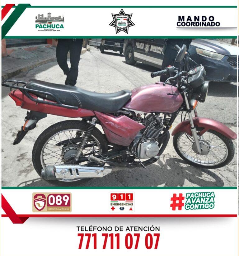 Policía de Pachuca recupera motocicleta con reporte de robo Policía de Pachuca recupera motocicleta con reporte de robo