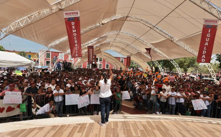 Claudia Sheinbaum defiende la fuerza de la 4T en Macuspana, Tabasco Claudia Sheinbaum defiende la fuerza de la 4T en Macuspana, Tabasco