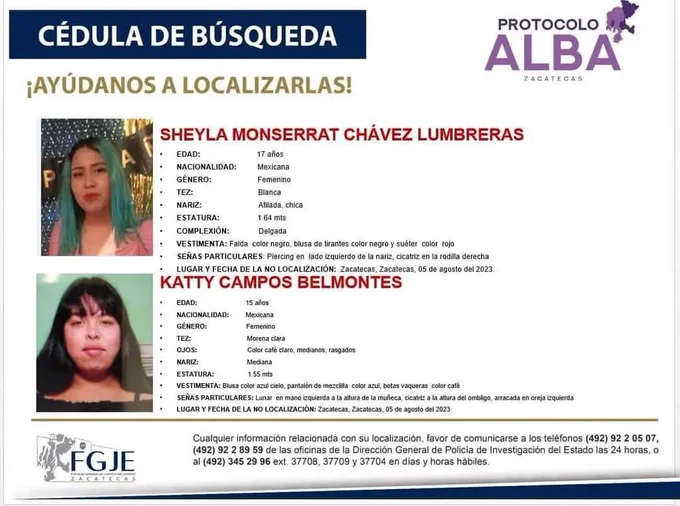 Localizan cuerpos de 2 menores que salieron a una fiesta en Zacatecas Localizan cuerpos de 2 menores que salieron a una fiesta en Zacatecas