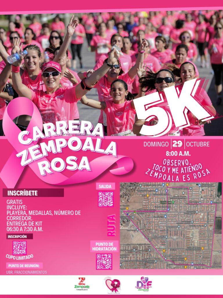 Convocan a la “Carrera Zempoala Rosa 5K”, dirigida a toda la población Convocan a la “Carrera Zempoala Rosa 5K”, dirigida a toda la población