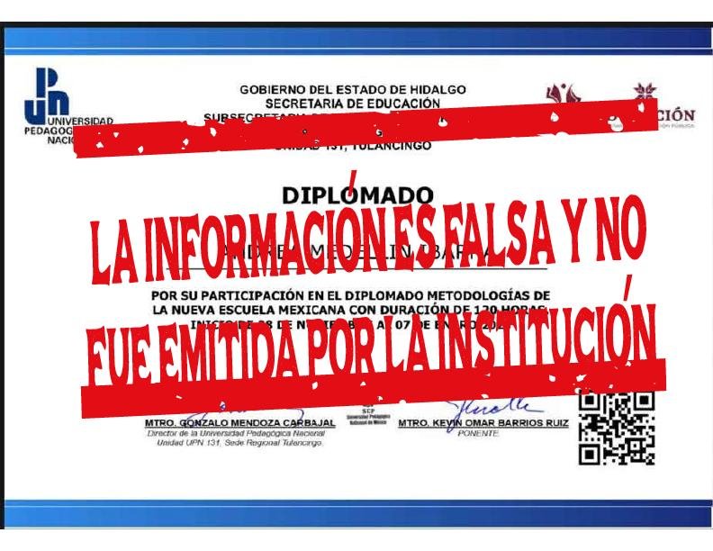 UPN-H Advierte universidad pedagógica por emisión de constancias de cursos falsas _Facebook UPN-Hidalgo