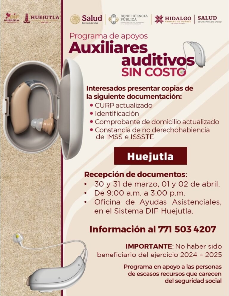 CONVOCATORIA DEL DIF HUEJUTLA PARA AUXILIARES AUDITIVOS GRATUITOS