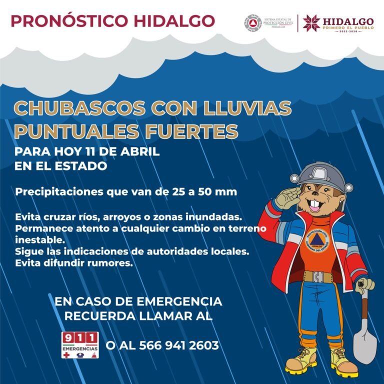 Alerta por lluvias fuertes en el sur de Hidalgo: Autoridades exhortan a extremar precauciones