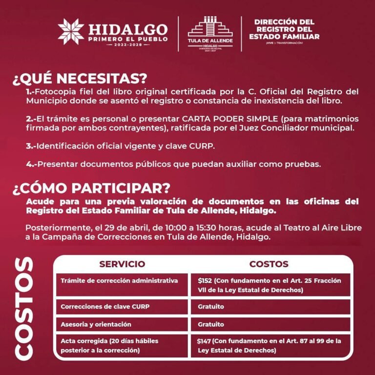 Tula de Allende anuncia jornada de corrección de actas y regularización de identidad legal