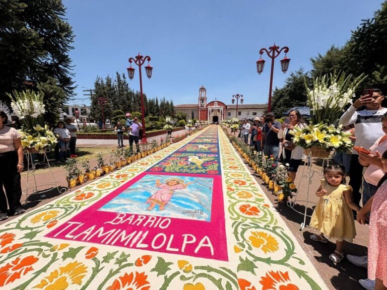 Alistan tradicionales alfombras en Acaxochitlán