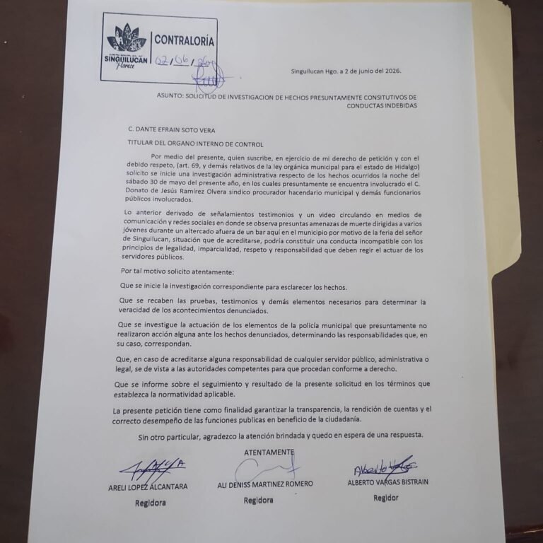 Exigen destitución de síndico procurador de Singuilucan tras amenazar de muerte a unos jóvenes