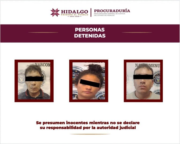 Detiene PGJEH a tres personas en posesión de narcóticos, arma de fuego y un vehículo con reporte de robo