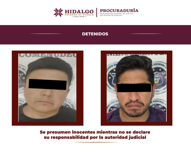Operativo de la PGJEH en Pachuca: dos personas detenidas y aseguramiento de objetos
