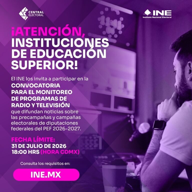 Convoca INE a estudiantes universitarios para monitoreo noticioso del PEF 2026-2027