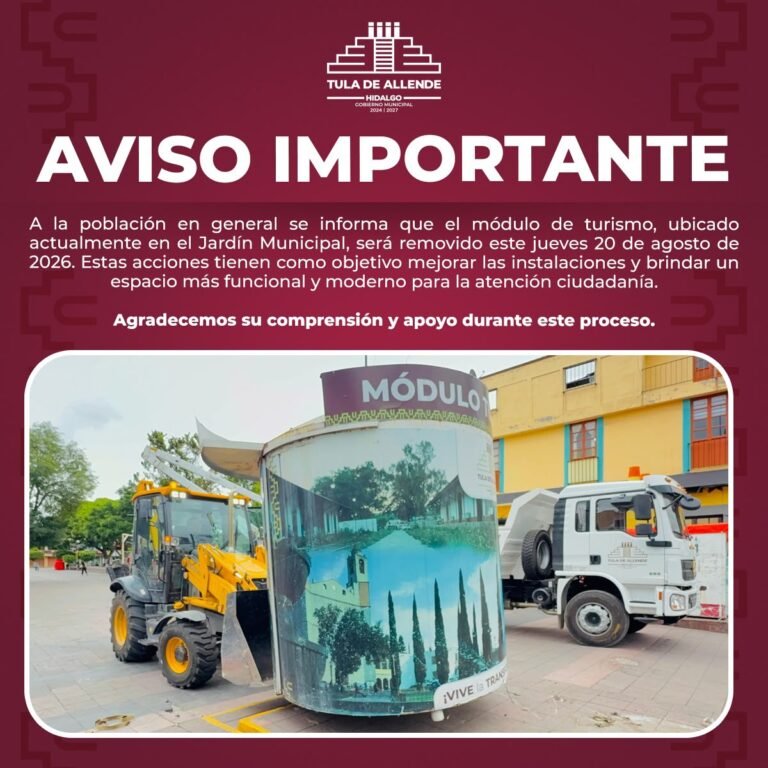 Retiran módulo de atención turística del Jardín Municipal de Tula para su modernización