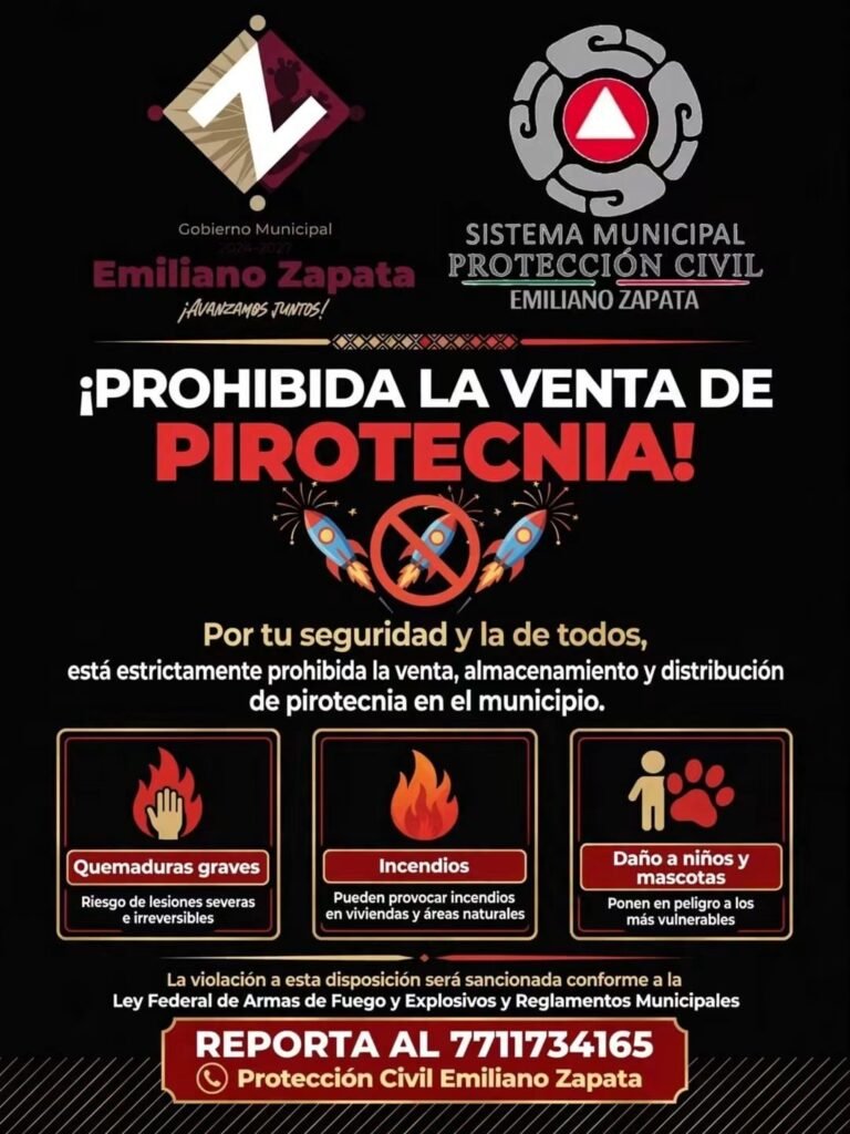 No se permitirá venta de pirotecnia en Emiliano Zapata