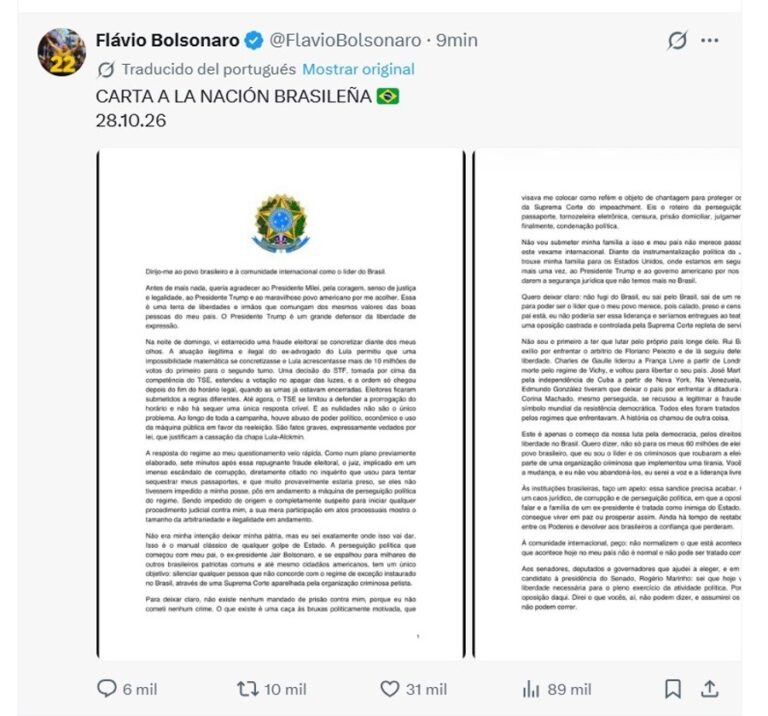 Bolsonaro se declara «verdadero presidente electo de Brasil»